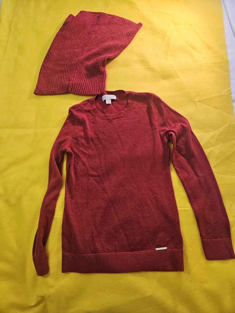 Michael Kors Women's Detachable Turtleneck Sweater in Shimmer Berry Red